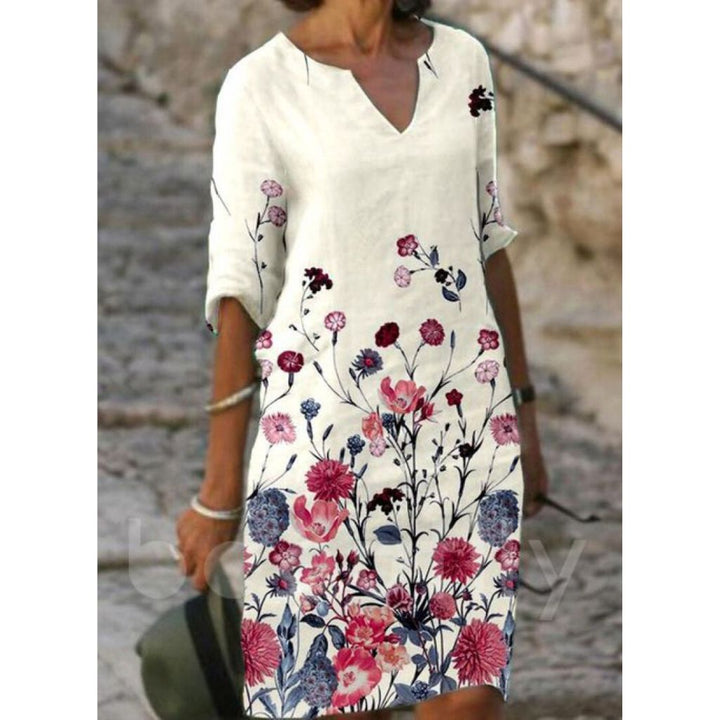 Floral Print Midi Dress in Lightweight Woven Fabric