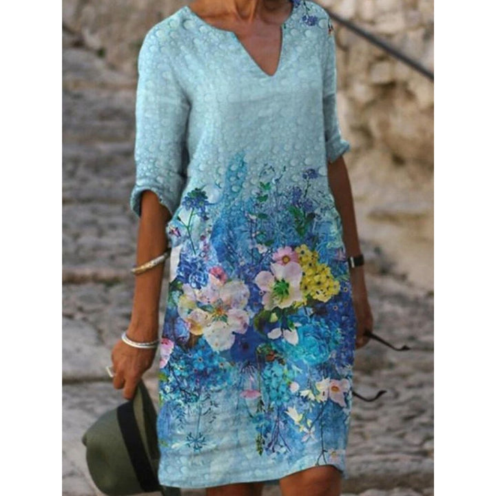 Floral Print Midi Dress in Lightweight Woven Fabric