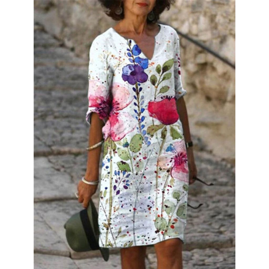 Floral Print Midi Dress in Lightweight Woven Fabric