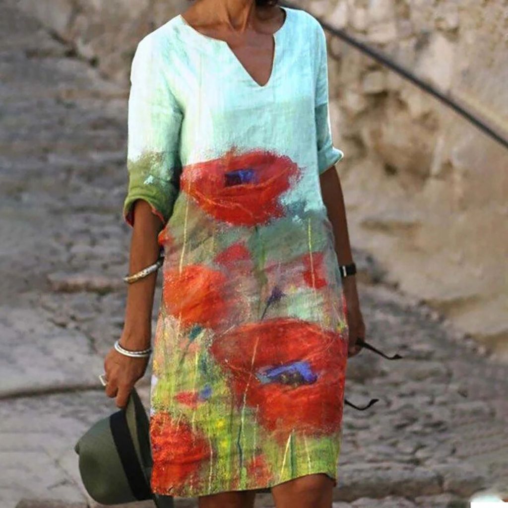 Floral Print Midi Dress in Lightweight Woven Fabric