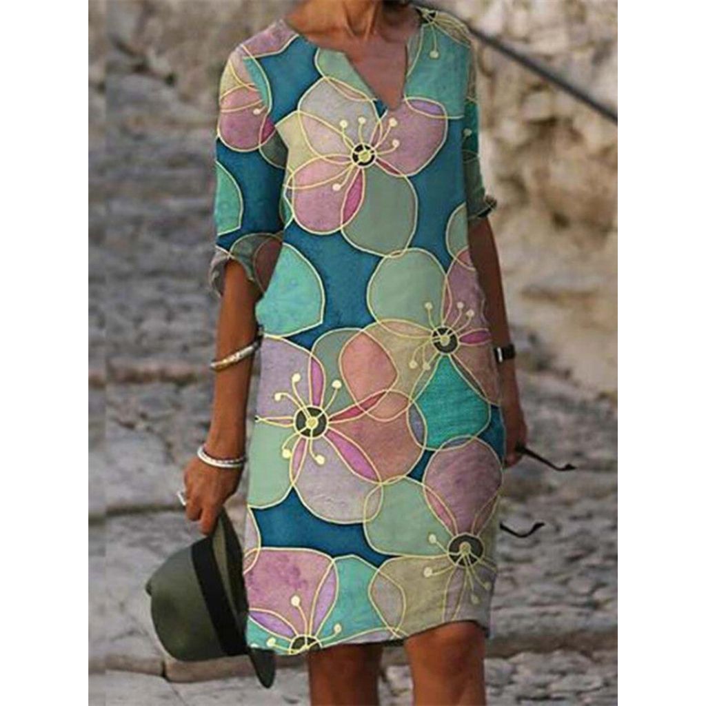 Floral Print Midi Dress in Lightweight Woven Fabric