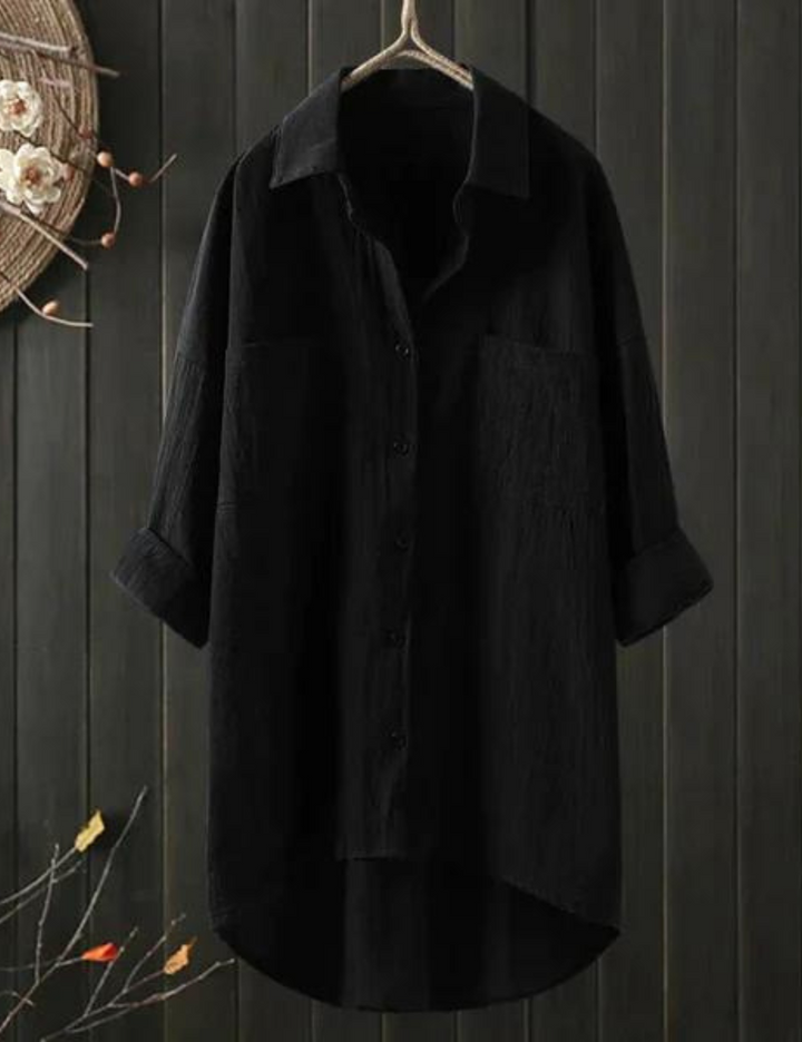 White Shirt Dress with a Full-Length Button Placket