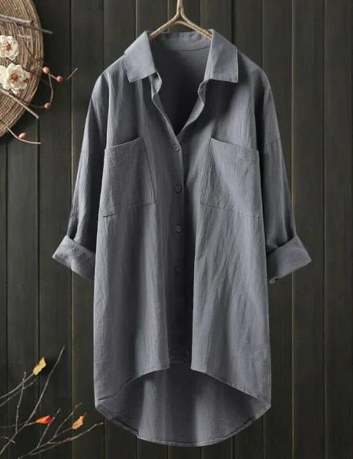 White Shirt Dress with a Full-Length Button Placket