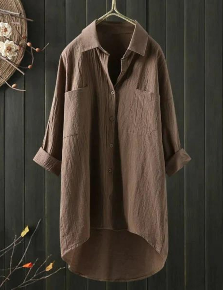 White Shirt Dress with a Full-Length Button Placket