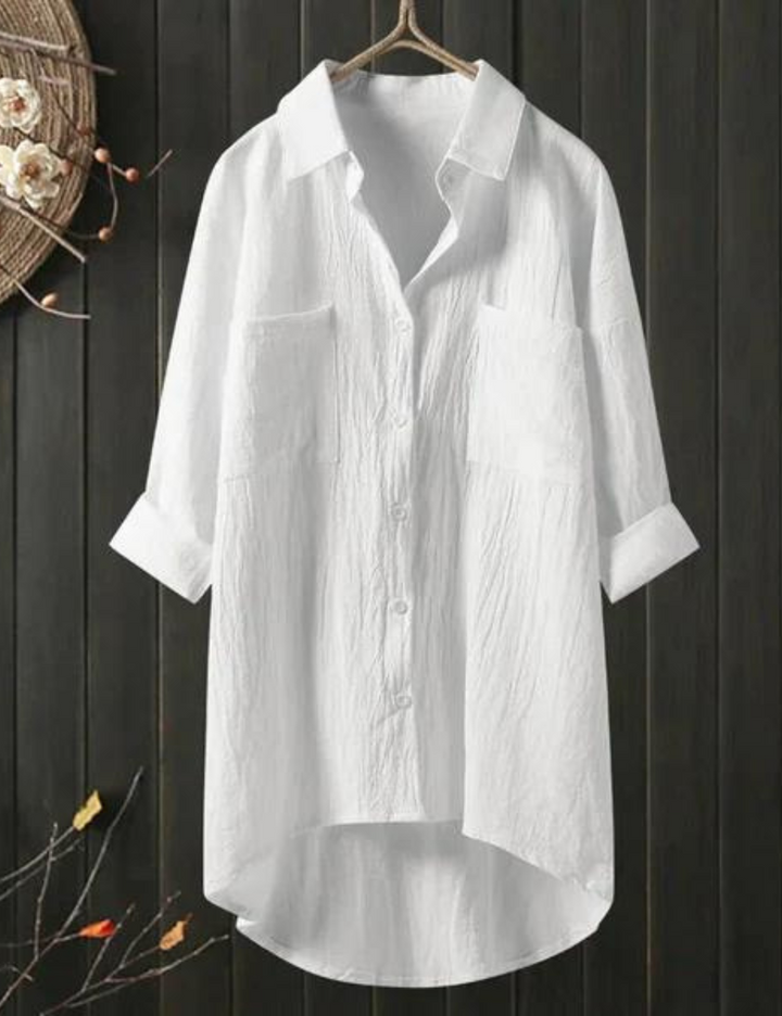 White Shirt Dress with a Full-Length Button Placket