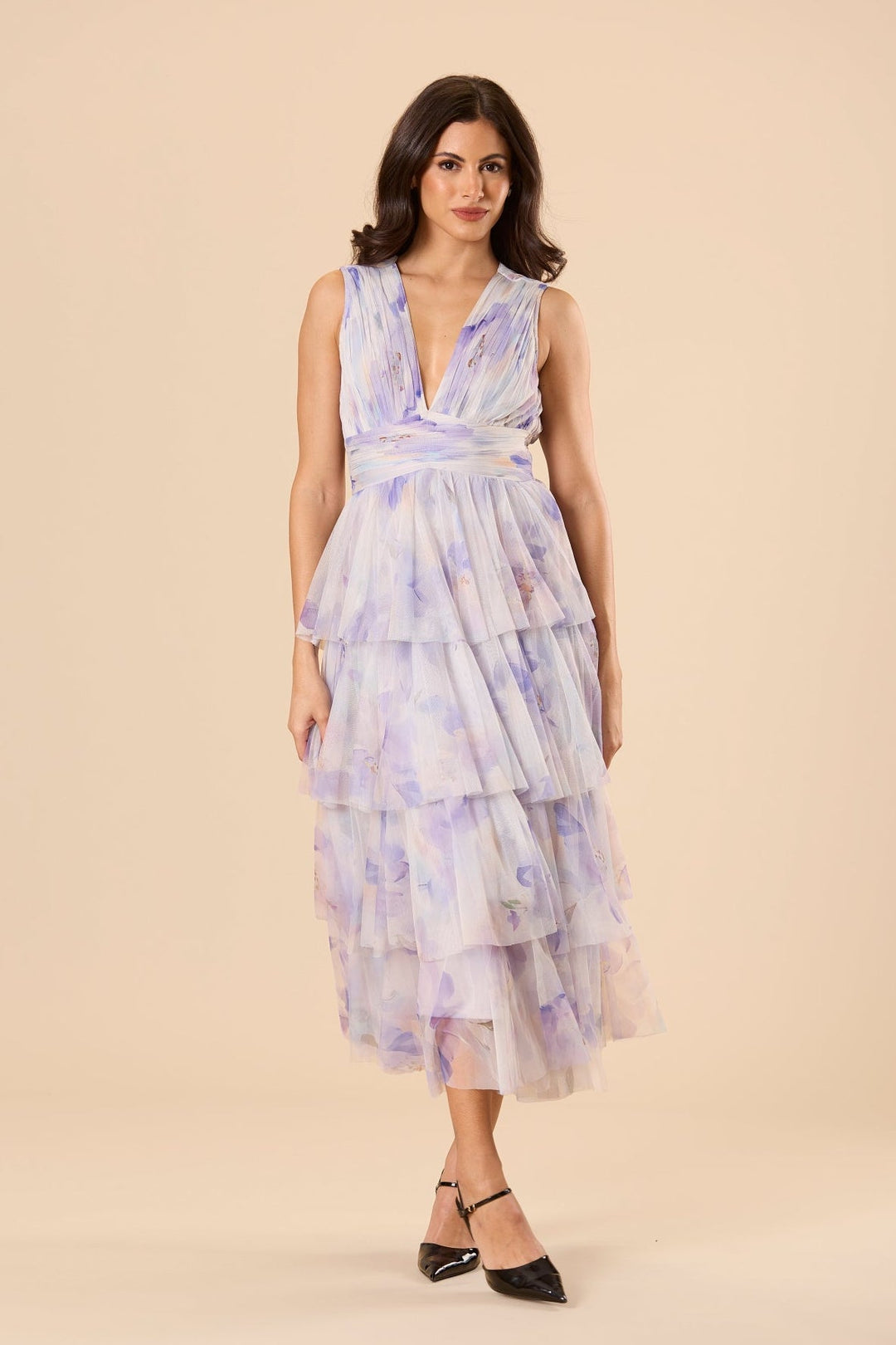 Astrid Tulle Midi Dress in Amethyst Floral for Women