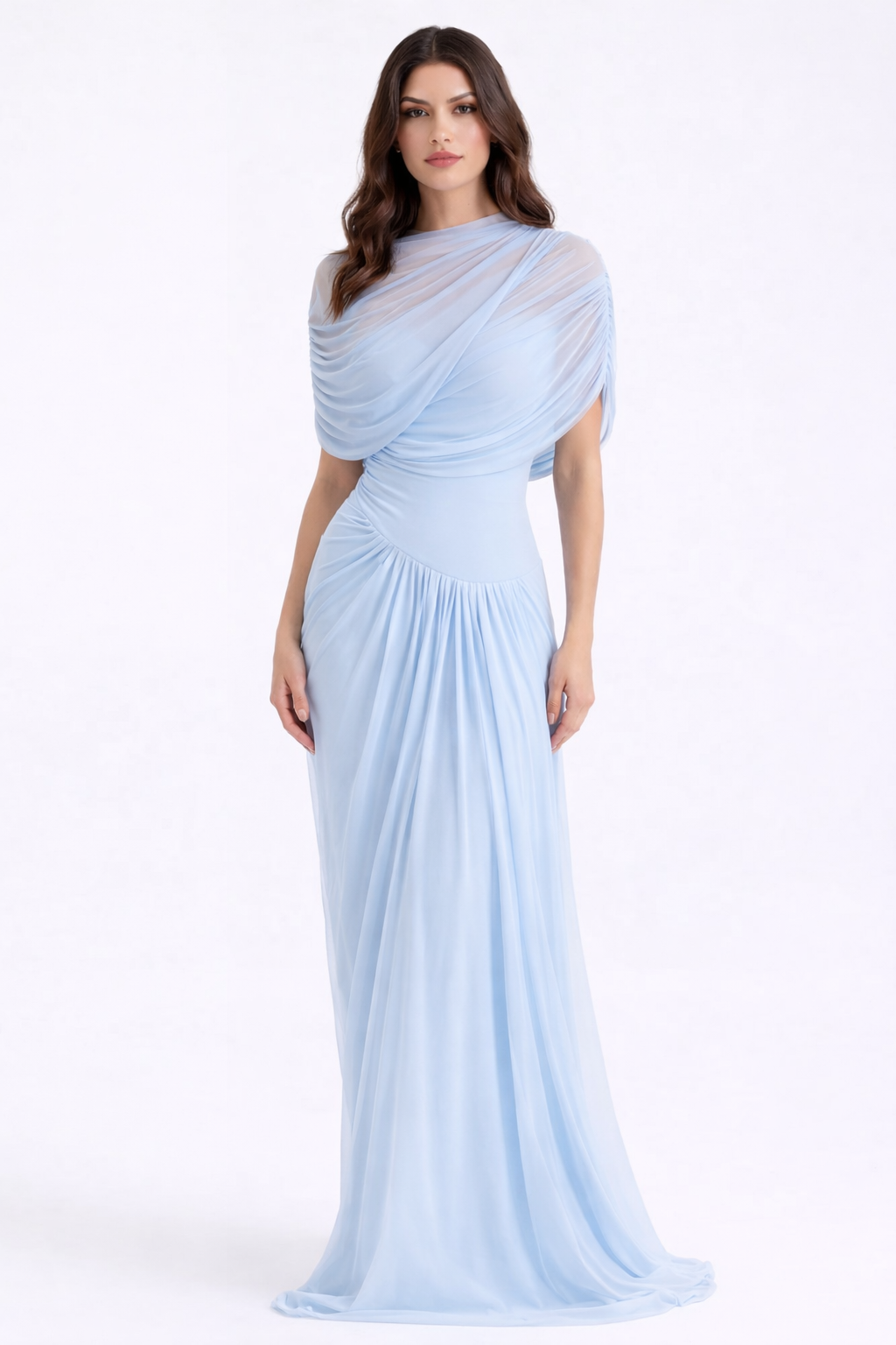 Aveline Draped Mesh Maxi Dress – Bodycon Evening Gown, Elegant Wedding G...