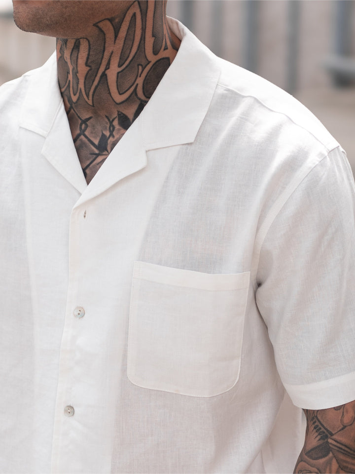 Beau White Linen Resort Shirt with Camp Collar - gallery