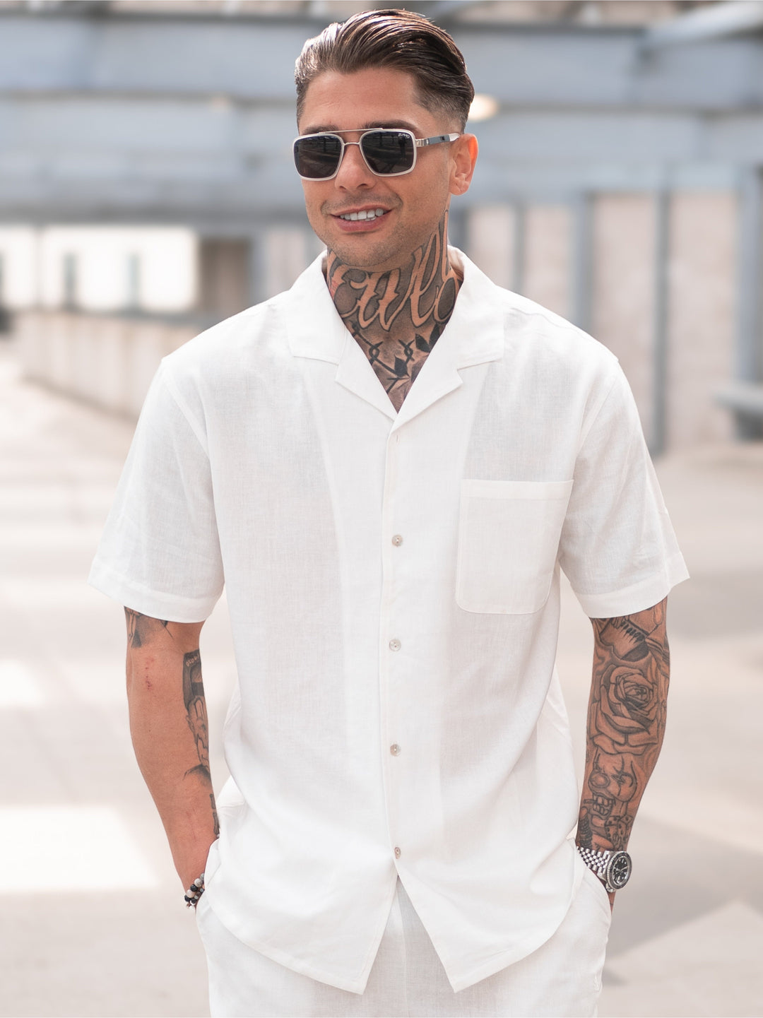 Beau White Linen Resort Shirt with Camp Collar