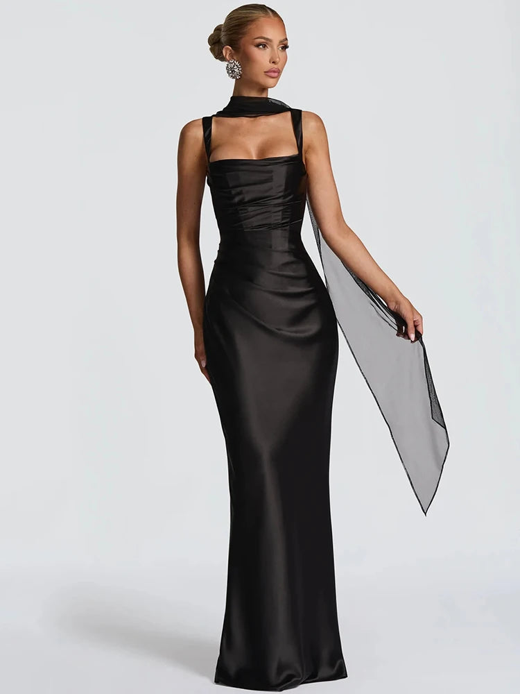 Backless Maxi Dress Halter Satin for Women - gallery