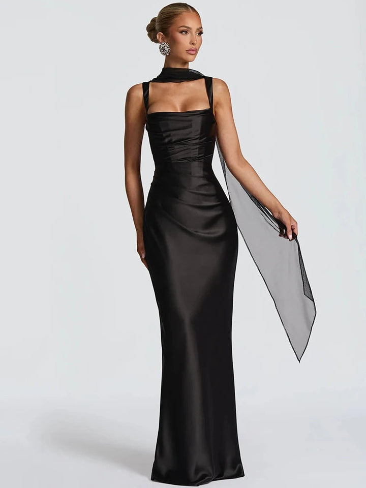 Backless Maxi Dress Halter Satin for Women - gallery