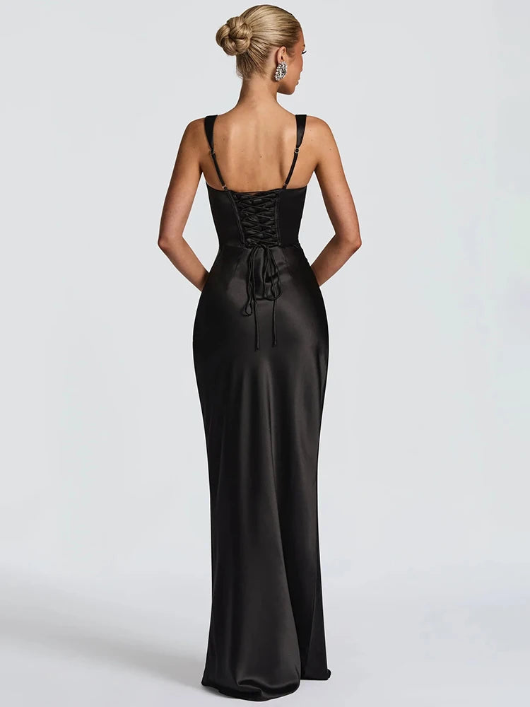 Backless Maxi Dress Halter Satin for Women - gallery