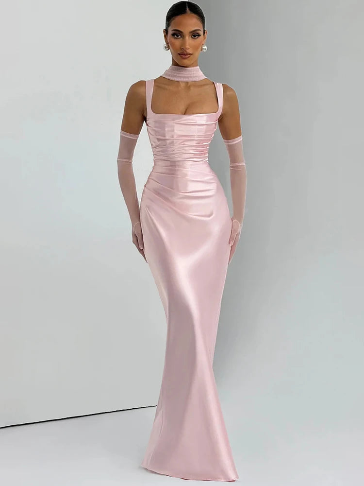 Backless Maxi Dress Halter Satin for Women - gallery