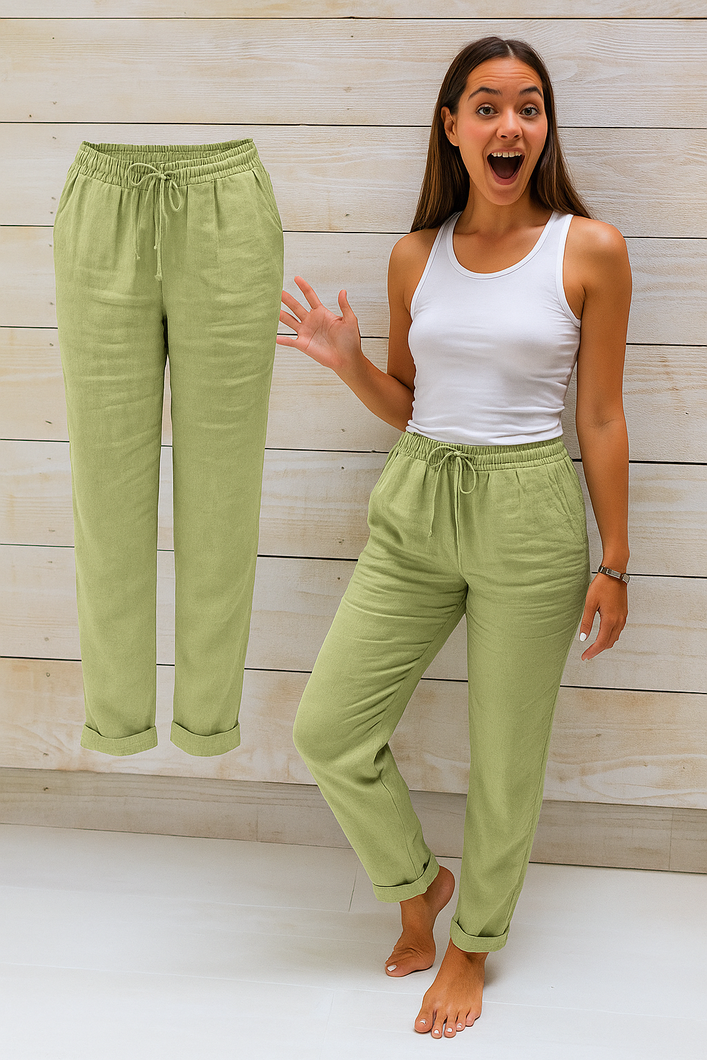 Lightweight Wide-Leg Trousers with Elasticated Waist