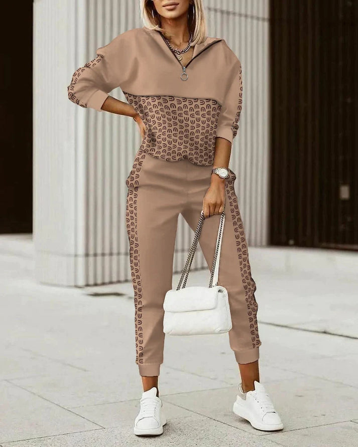 Shiny Zip-Up Tracksuit for Women - Slim Fit Active Set