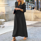 Stylish V-Neck Summer Maxi Dress with Elbow-Length Sleeves