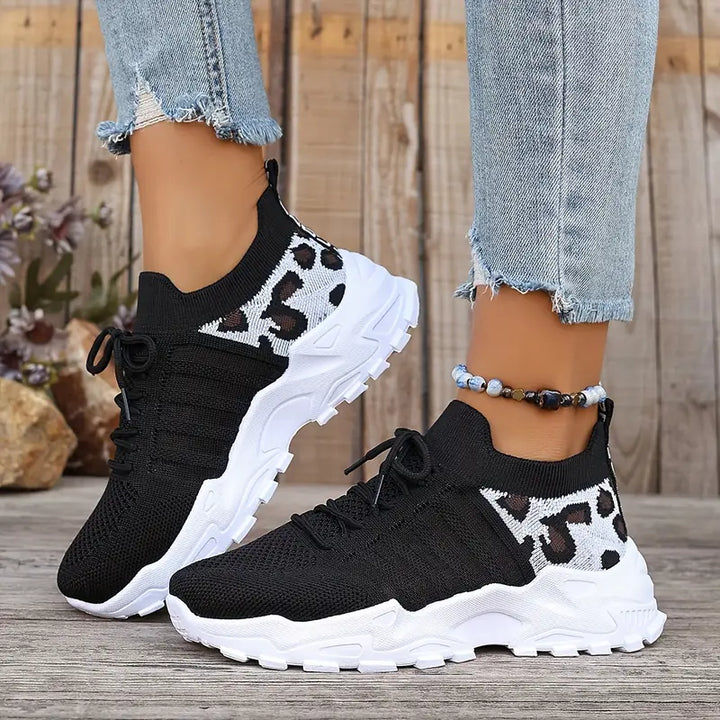 Leopard Print Trainers with Breathable Mesh Upper
