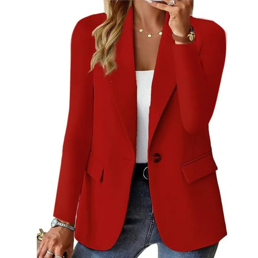 Women's Button-Closure Blazer with Practical Pockets