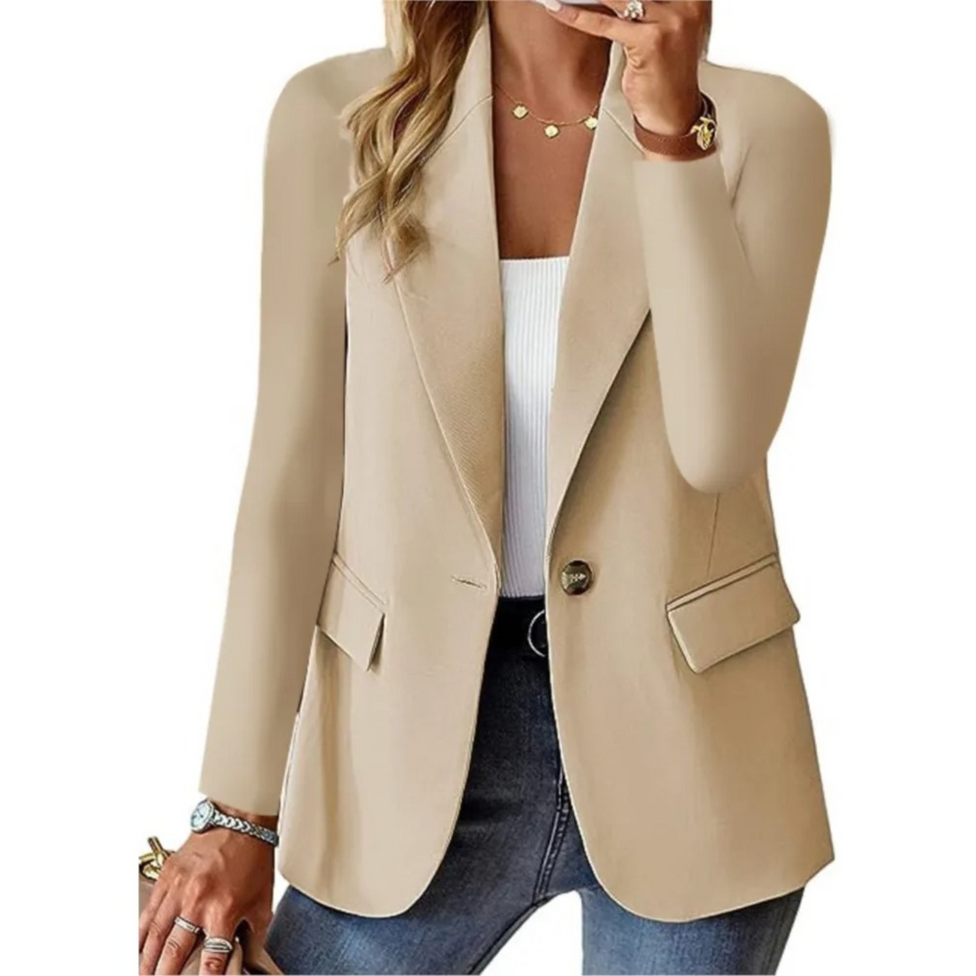 Women's Button-Closure Blazer with Practical Pockets
