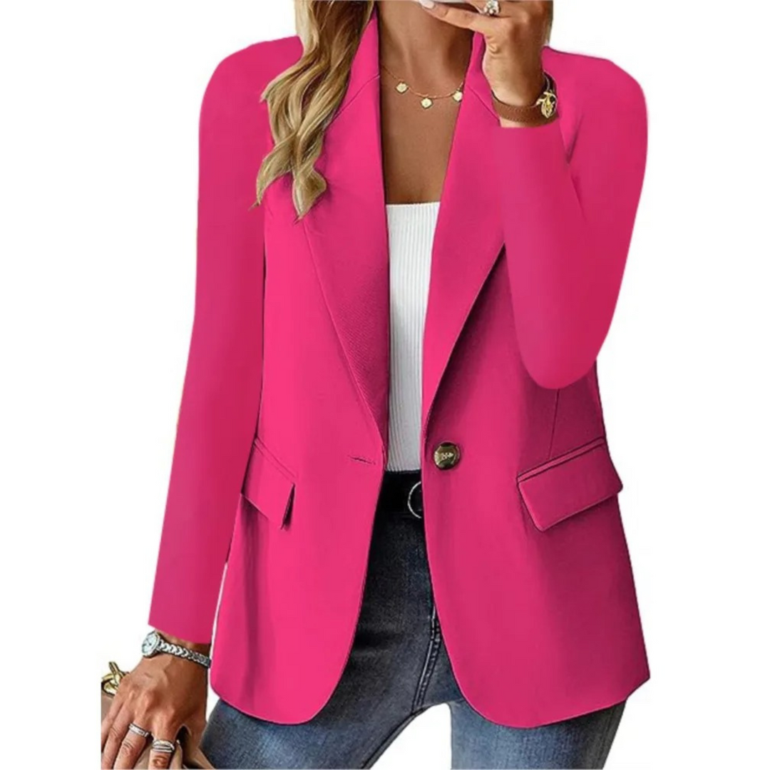 Women's Button-Closure Blazer with Practical Pockets