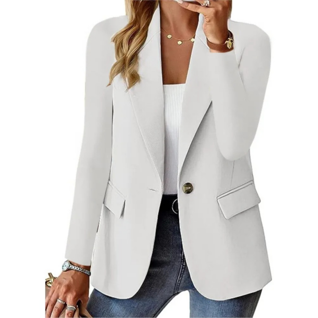 Women's Button-Closure Blazer with Practical Pockets