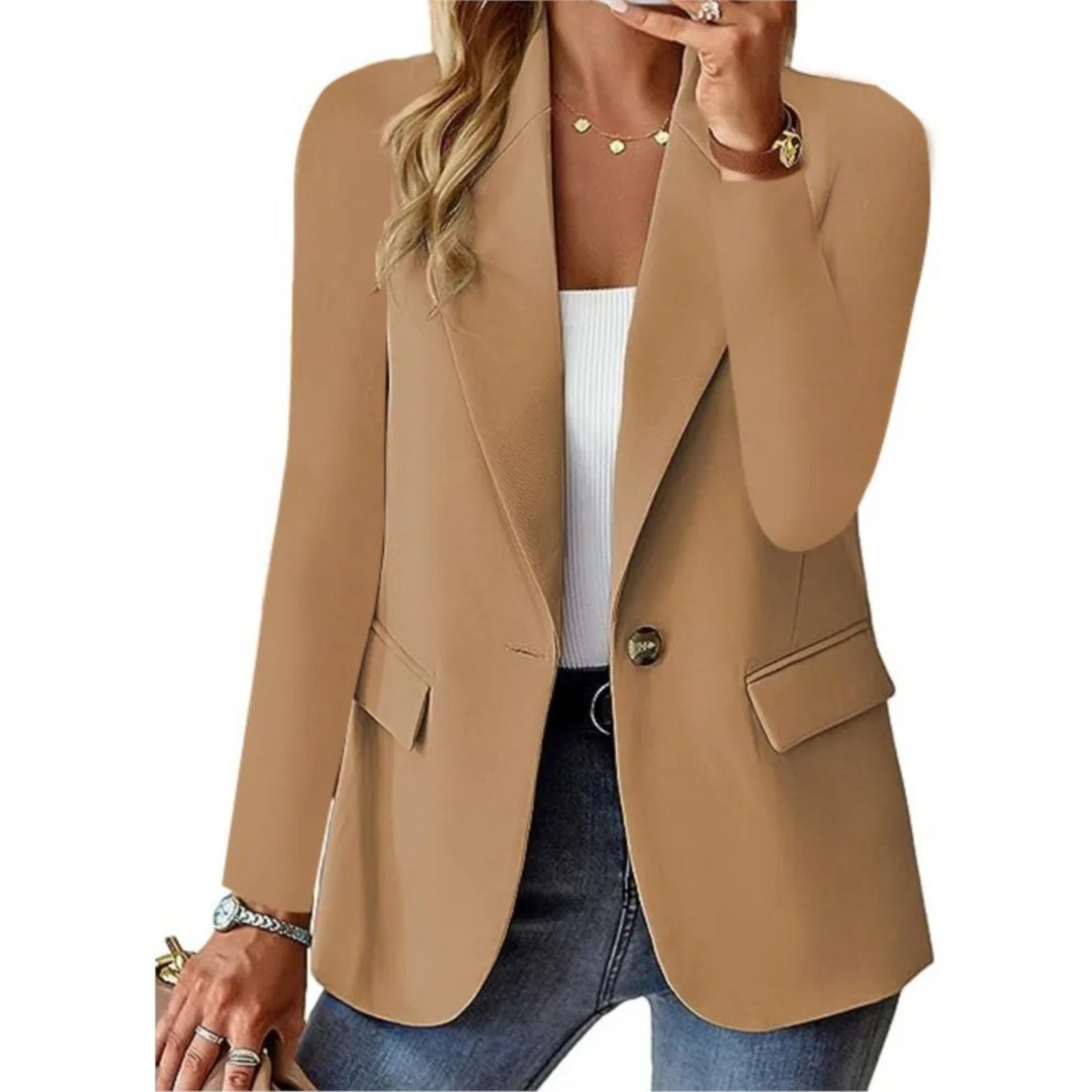 Women's Button-Closure Blazer with Practical Pockets