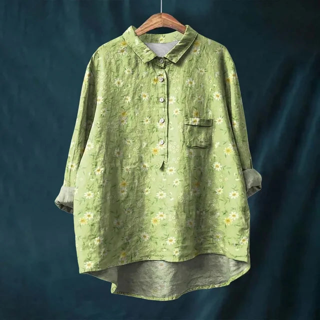 Relaxed Cotton Blouse with a Floral Print for Women
