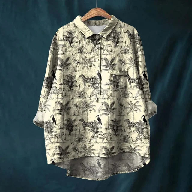 Relaxed Cotton Blouse with a Floral Print for Women