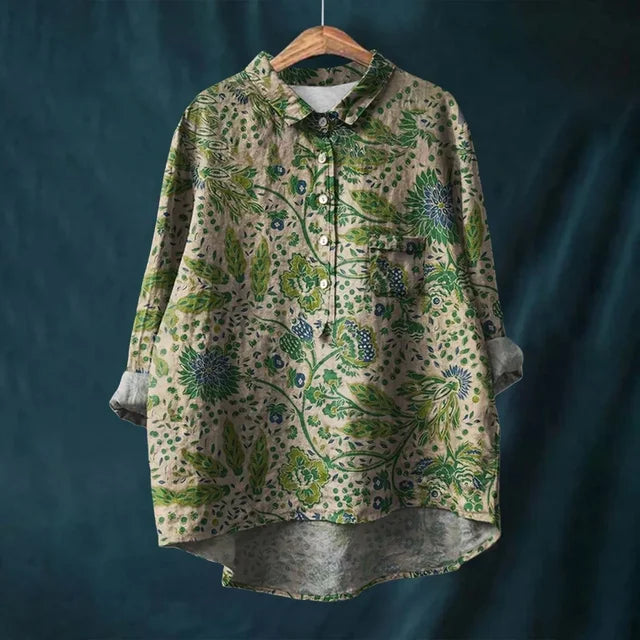 Relaxed Cotton Blouse with a Floral Print for Women
