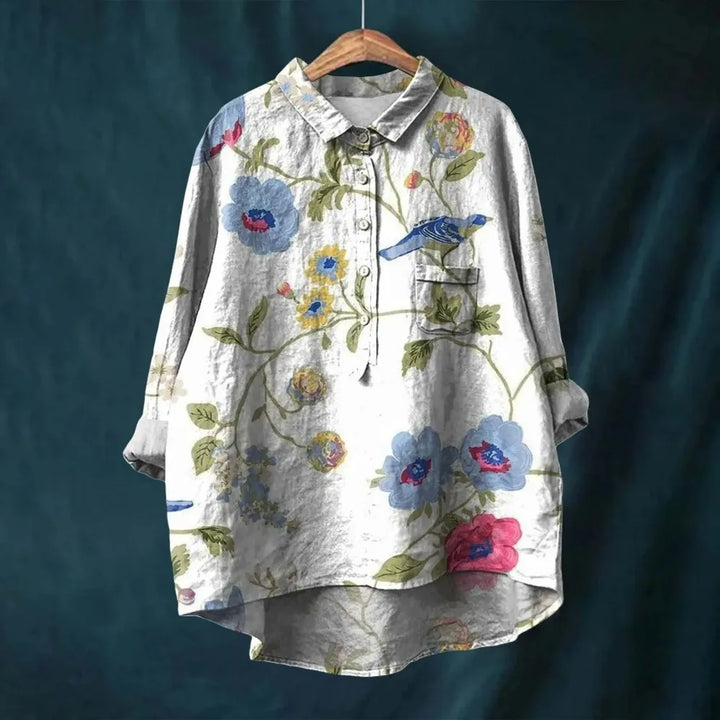 Relaxed Cotton Blouse with a Floral Print for Women