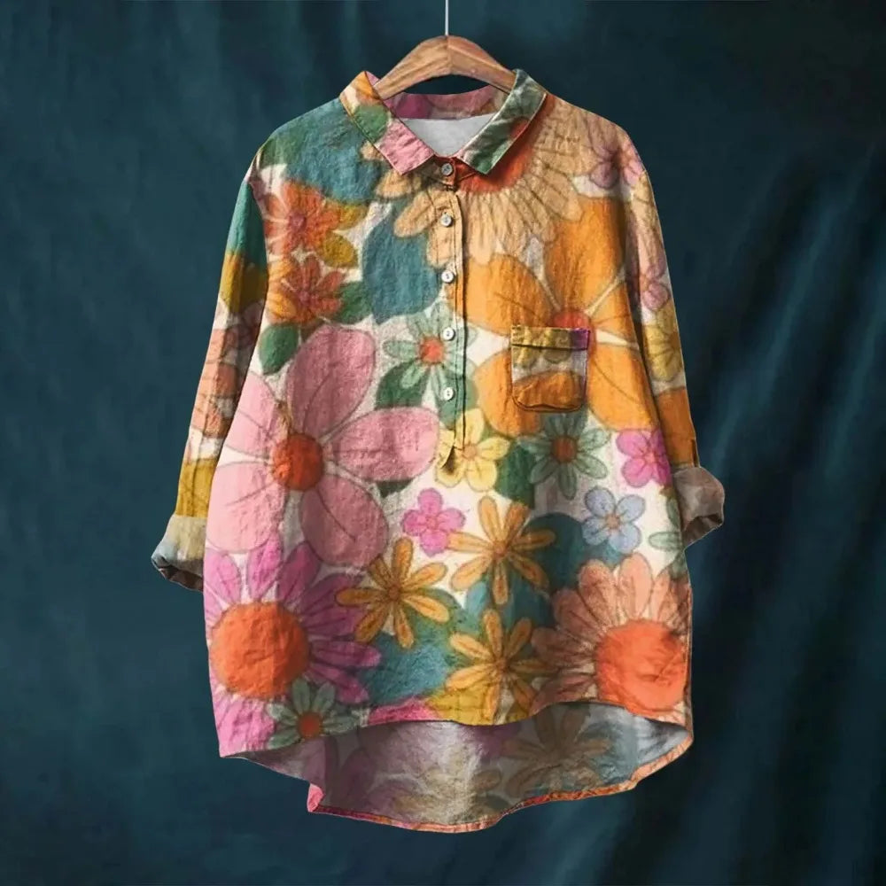 Relaxed Cotton Blouse with a Floral Print for Women