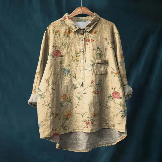 Relaxed Cotton Blouse with a Floral Print for Women