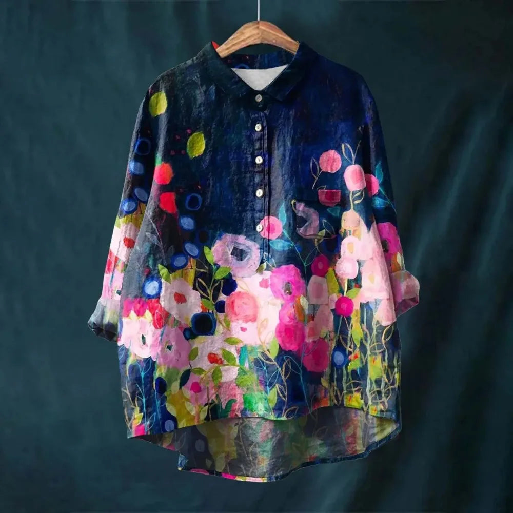 Relaxed Cotton Blouse with a Floral Print for Women