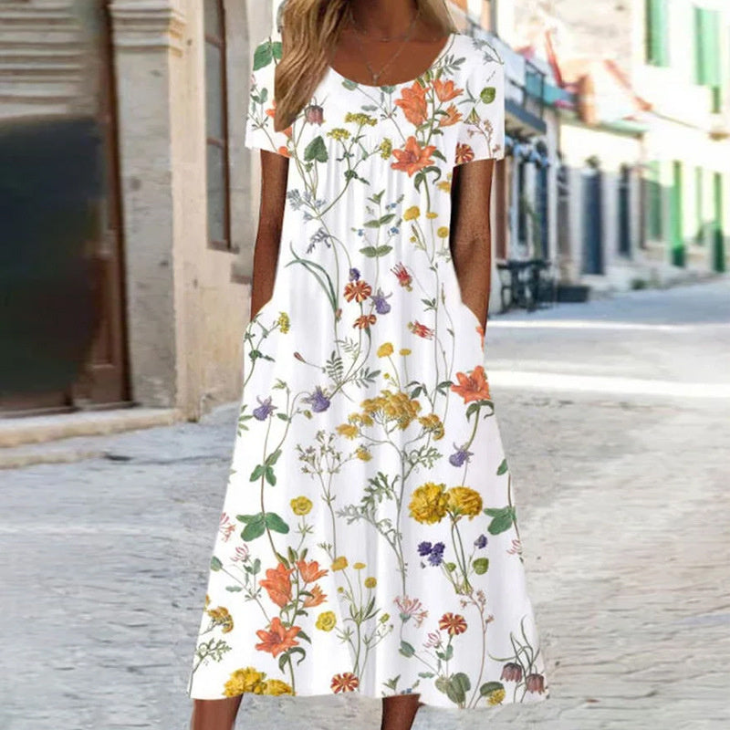 Floral Print A-Line Dress with Tummy Control Panel