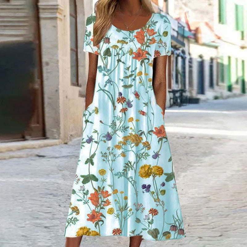 Floral Print A-Line Dress with Tummy Control Panel