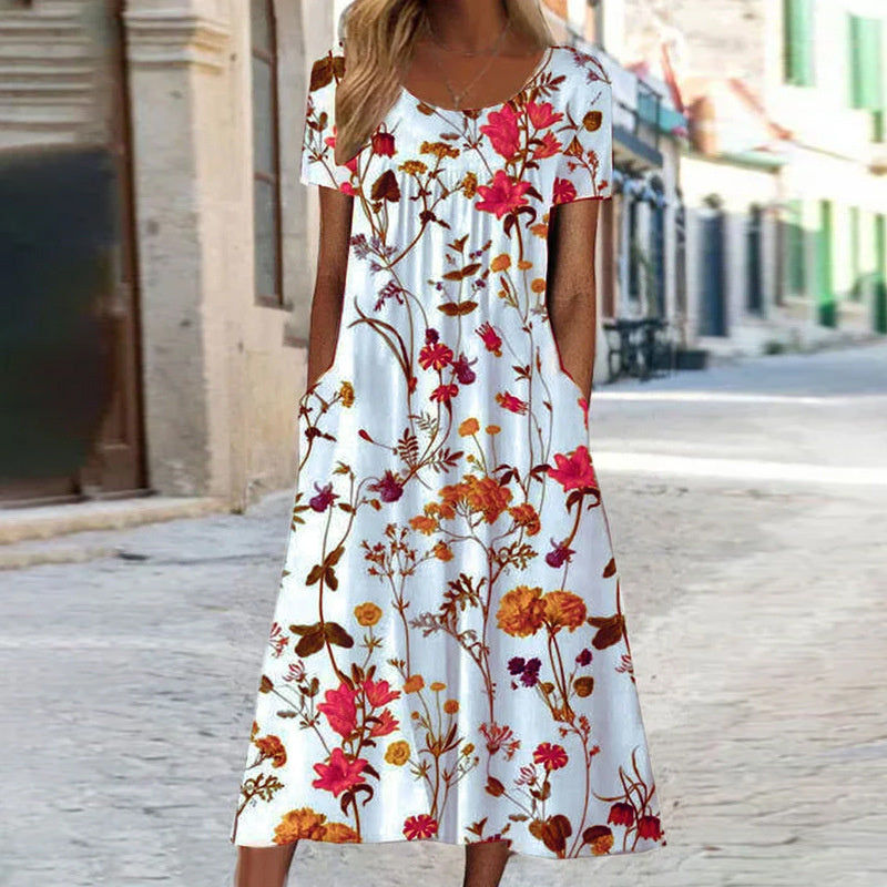 Floral Print A-Line Dress with Tummy Control Panel