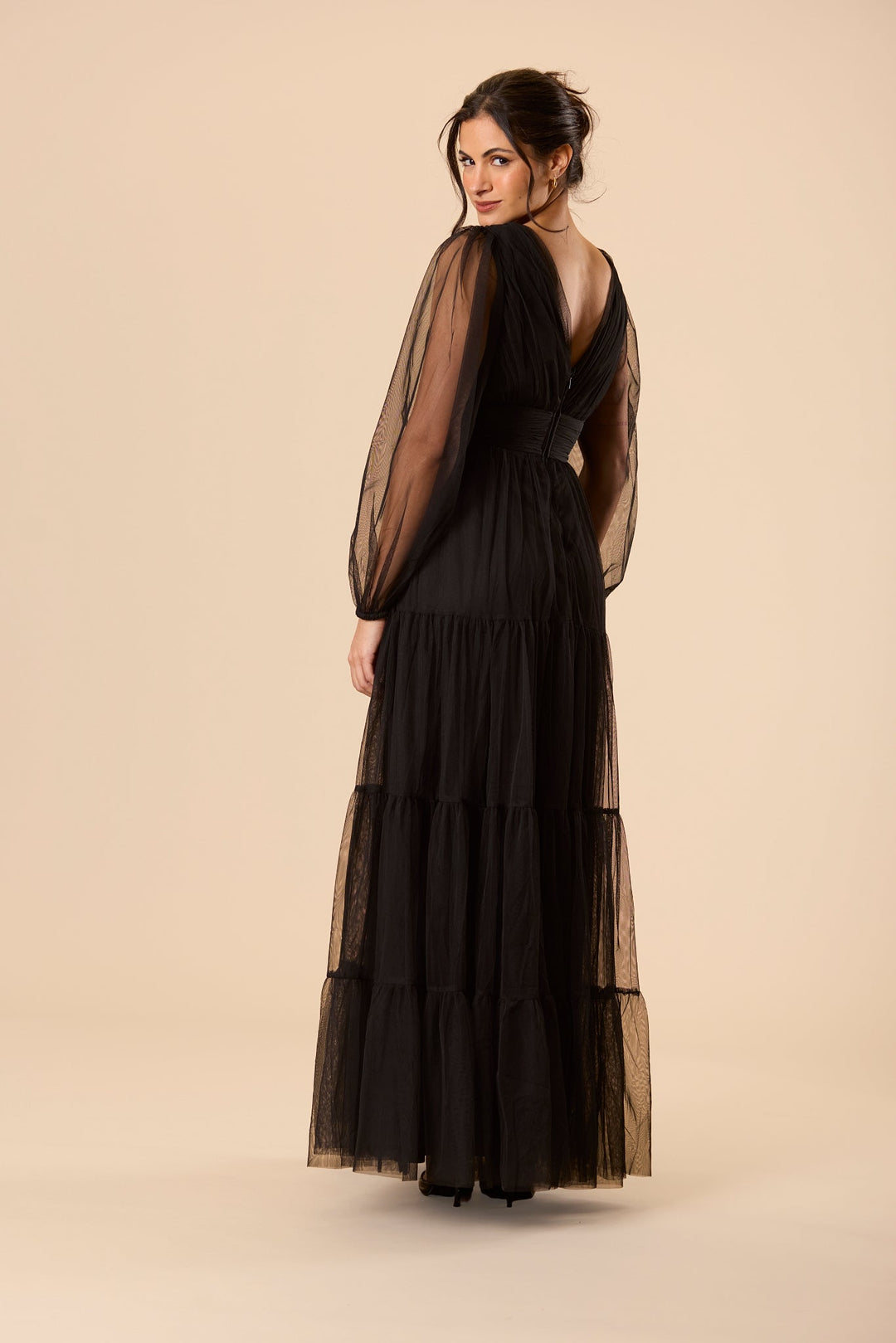 Bronte Tulle Long Sleeve Maxi Dress in Black for Women - gallery