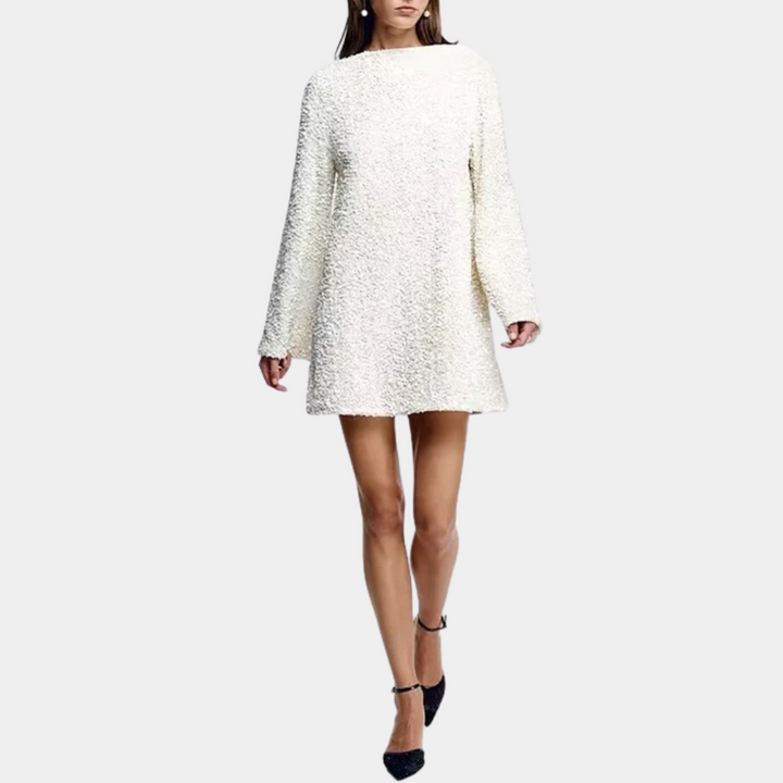 Short Sequin Dress with Round Neck and Long Sleeves