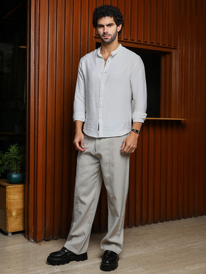 Cream White Breezy Mandarin Collar Shirt for Men - gallery