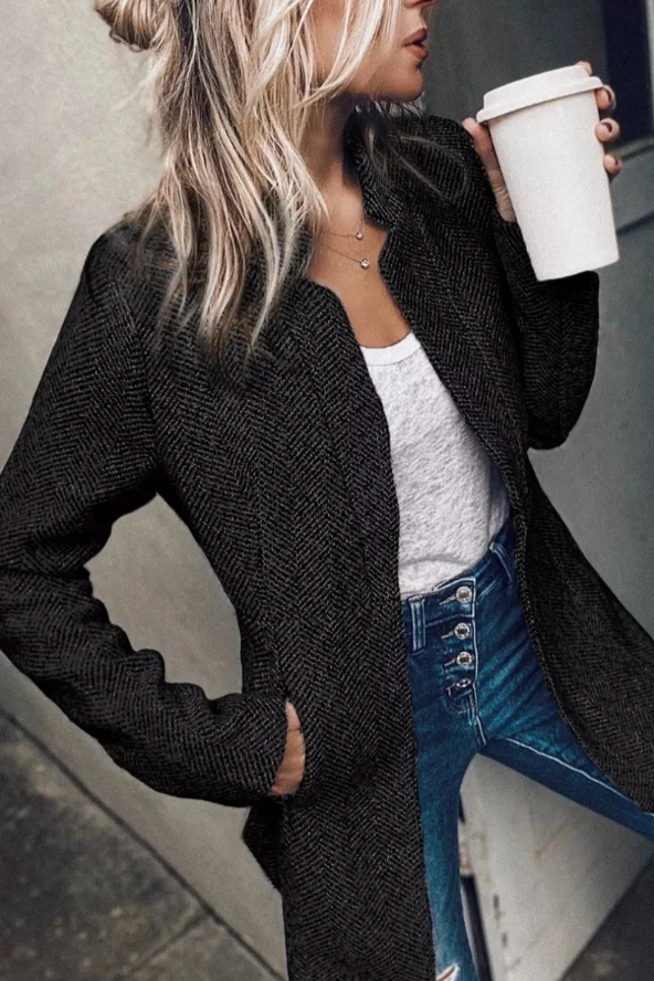 Lapel Collar Outerwear Jacket in a Structured Weave