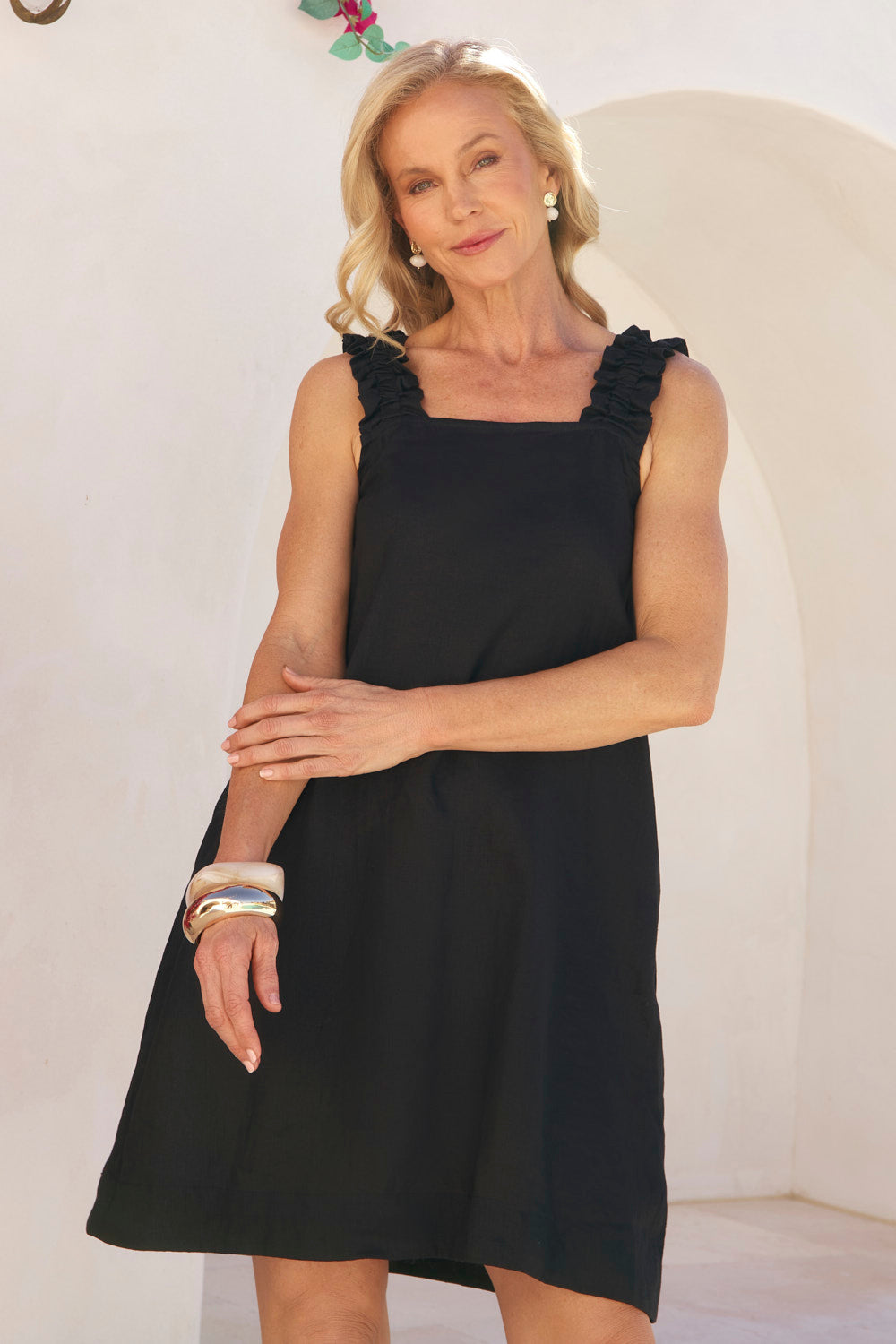 Claire Short Linen Dress in Black for Women - gallery