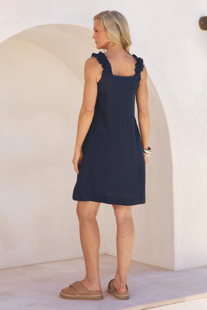 Claire Short Linen Dress in Navy for Women - gallery