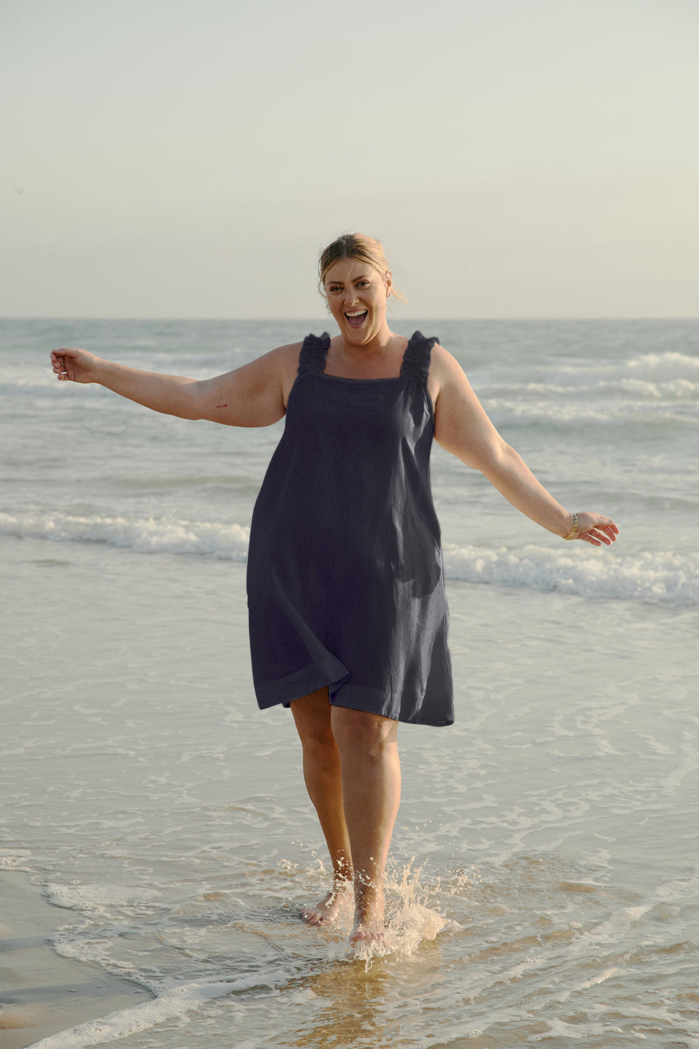 Claire Short Linen Dress in Navy for Women - gallery