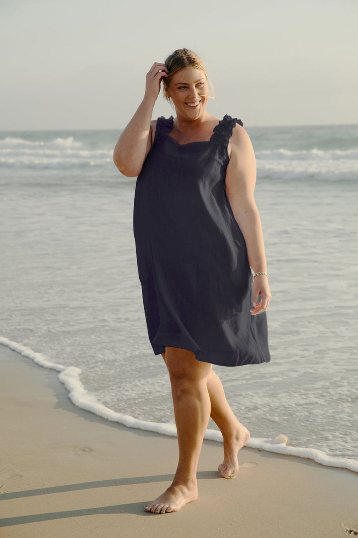 Claire Short Linen Dress in Navy for Women