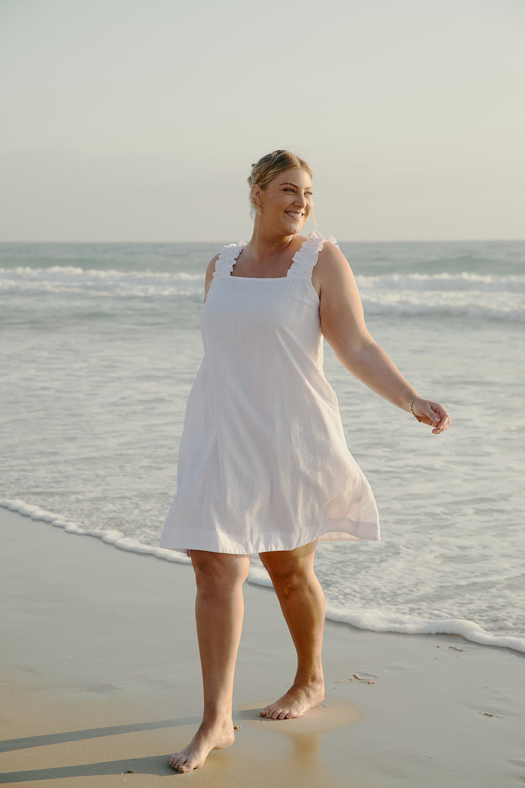 Claire Short Linen Dress in White for Women - gallery