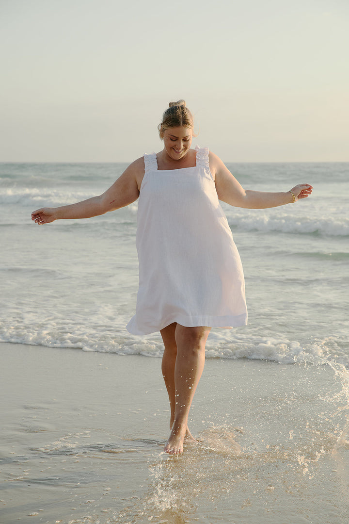 Claire Short Linen Dress in White for Women - gallery