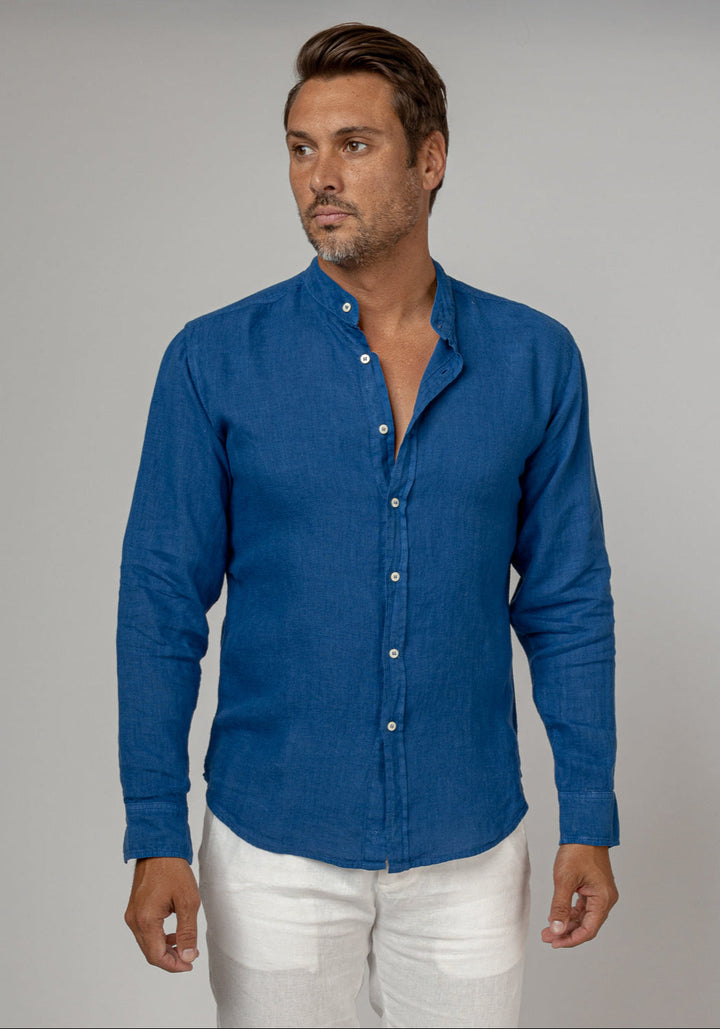 Pure Linen Mao Collar Long Sleeve Shirt for Men - gallery