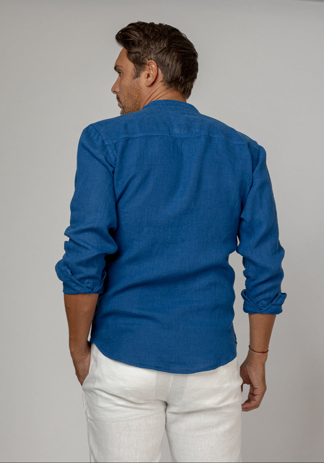 Pure Linen Mao Collar Long Sleeve Shirt for Men - gallery