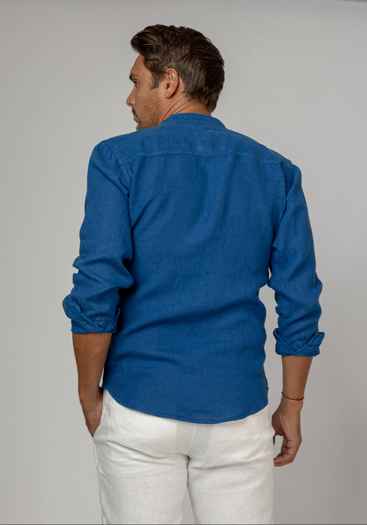 Pure Linen Mao Collar Long Sleeve Shirt for Men - gallery