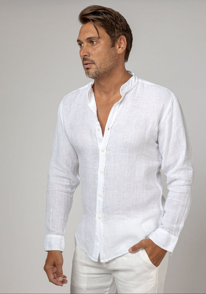 Pure Linen Mao Collar Long Sleeve Shirt for Men - gallery